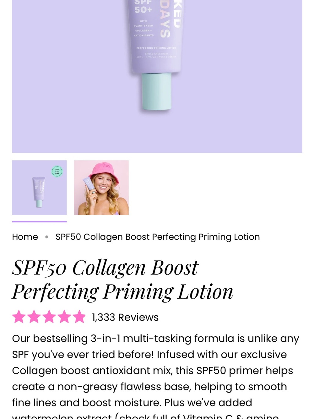 Collagen Boost Perfecting Priming Lotion — Lavender with Mint Cap